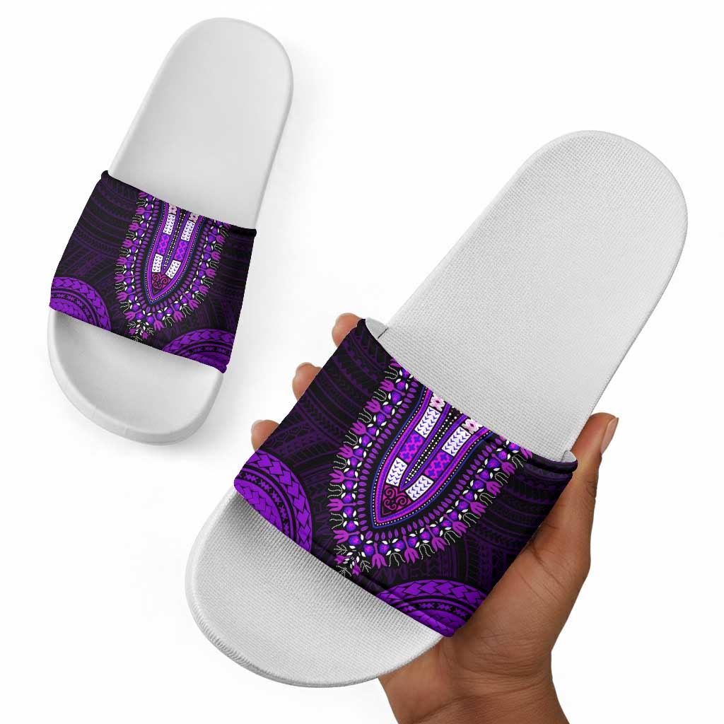 African Dashiki and Polynesian Pattern Slide Sandals Purple