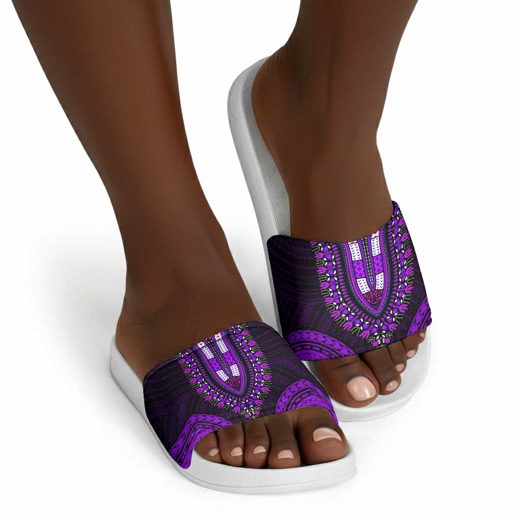 African Dashiki and Polynesian Pattern Slide Sandals Purple