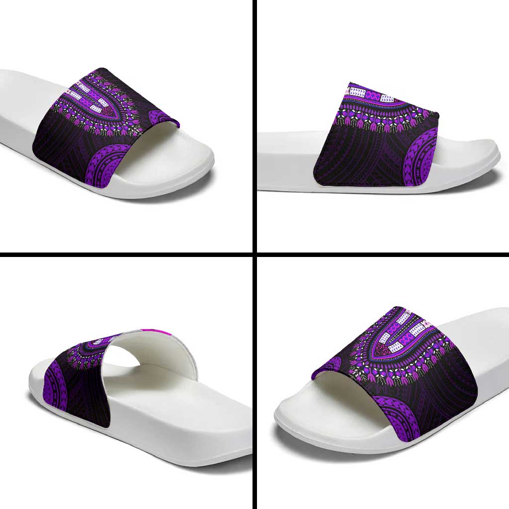 African Dashiki and Polynesian Pattern Slide Sandals Purple