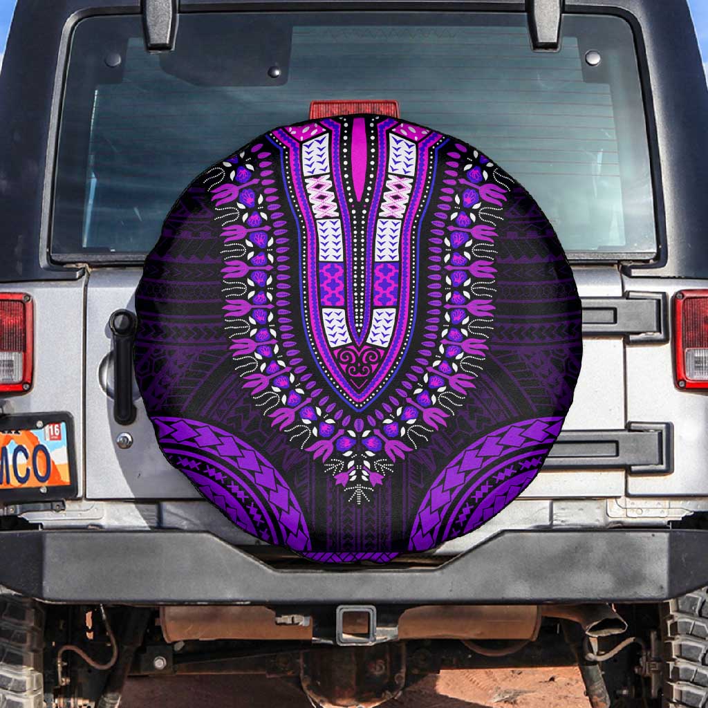 African Dashiki and Polynesian Pattern Spare Tire Cover Purple