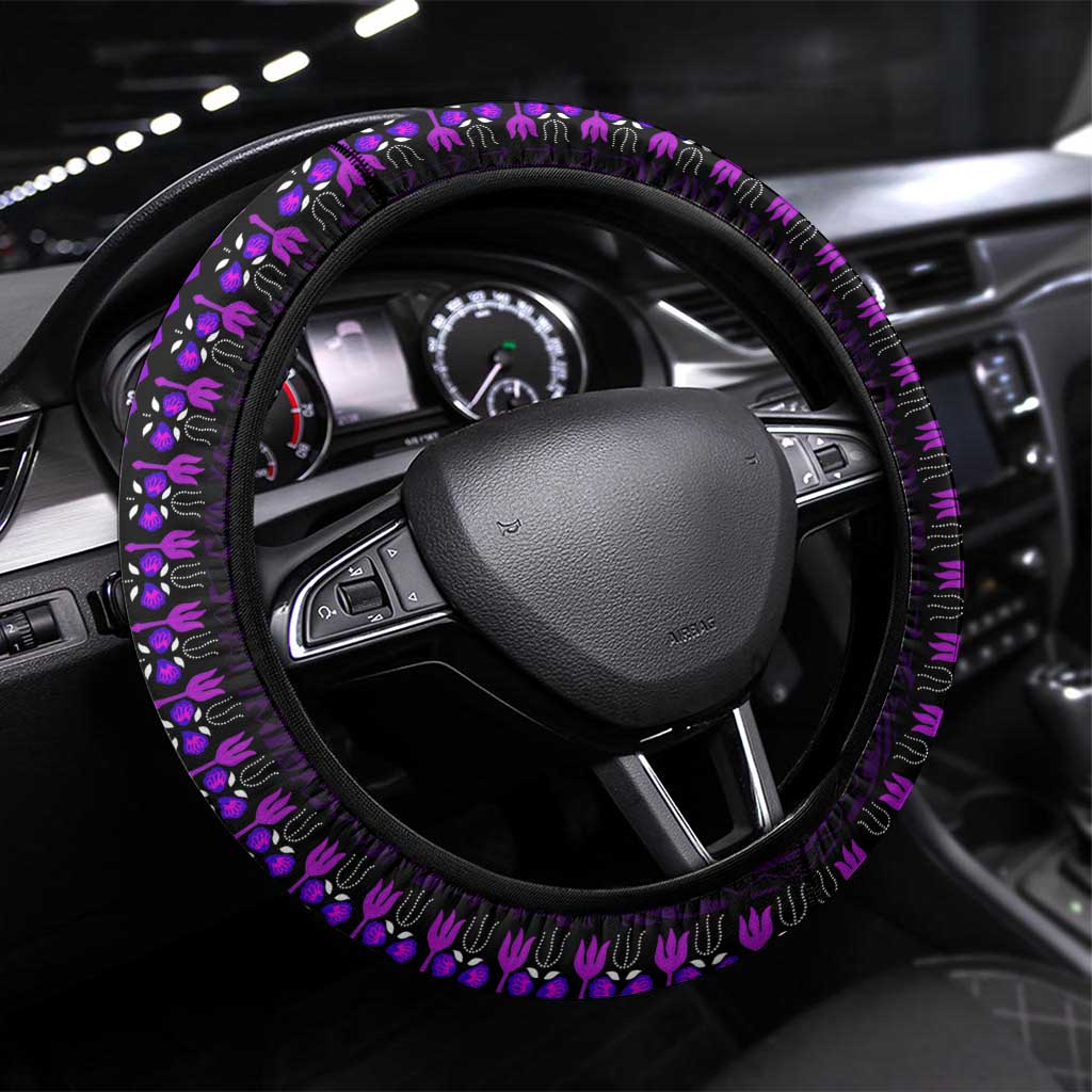 African Dashiki and Polynesian Pattern Steering Wheel Cover Purple