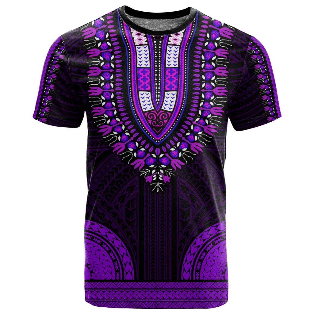 African Dashiki and Polynesian Pattern T shirt Purple