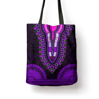 African Dashiki and Polynesian Pattern Tote Bag Purple