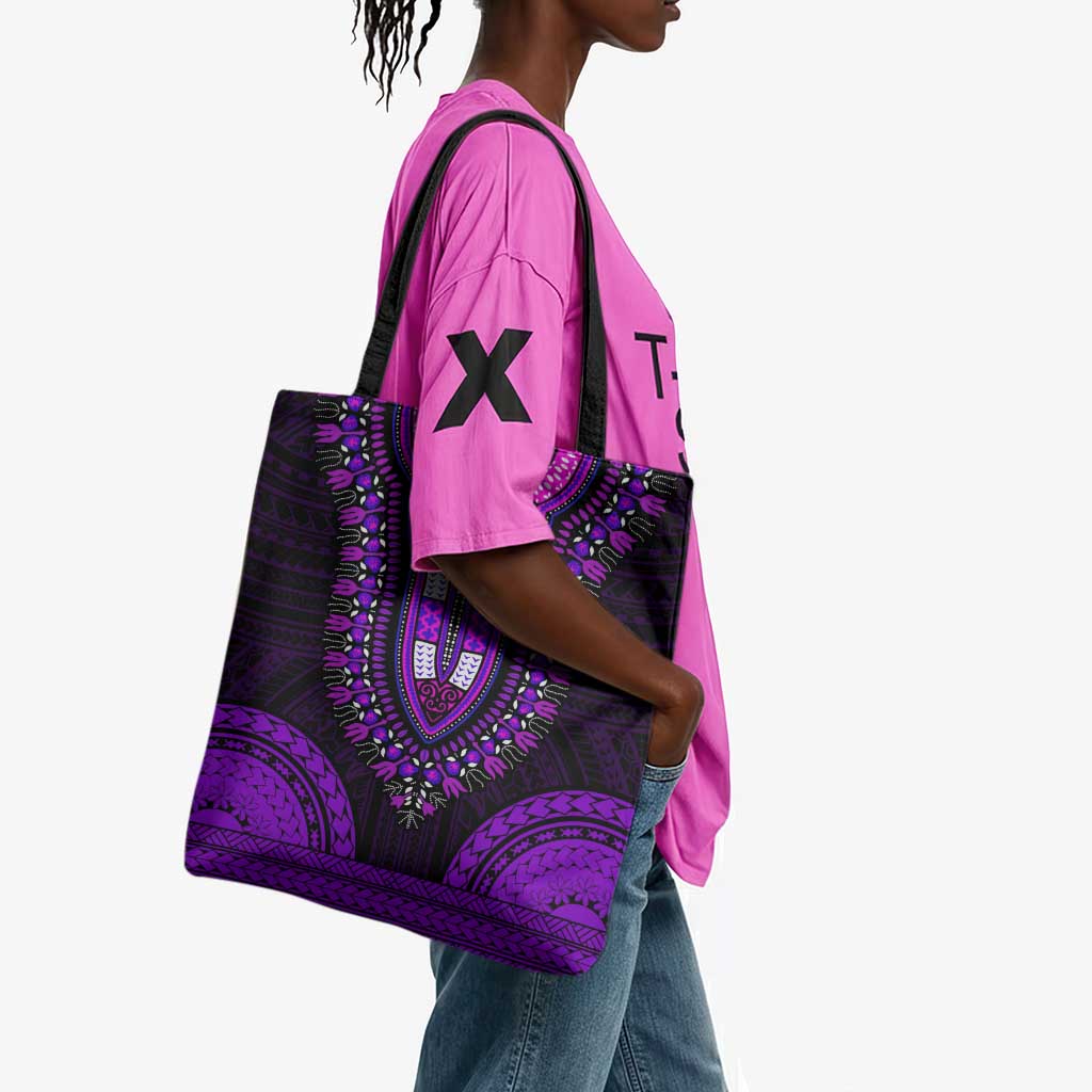 African Dashiki and Polynesian Pattern Tote Bag Purple