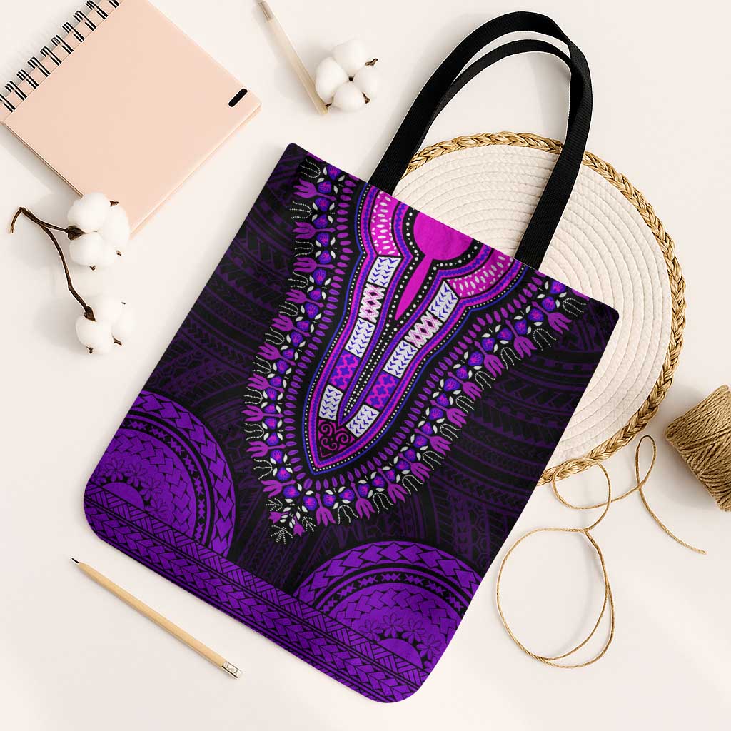 African Dashiki and Polynesian Pattern Tote Bag Purple