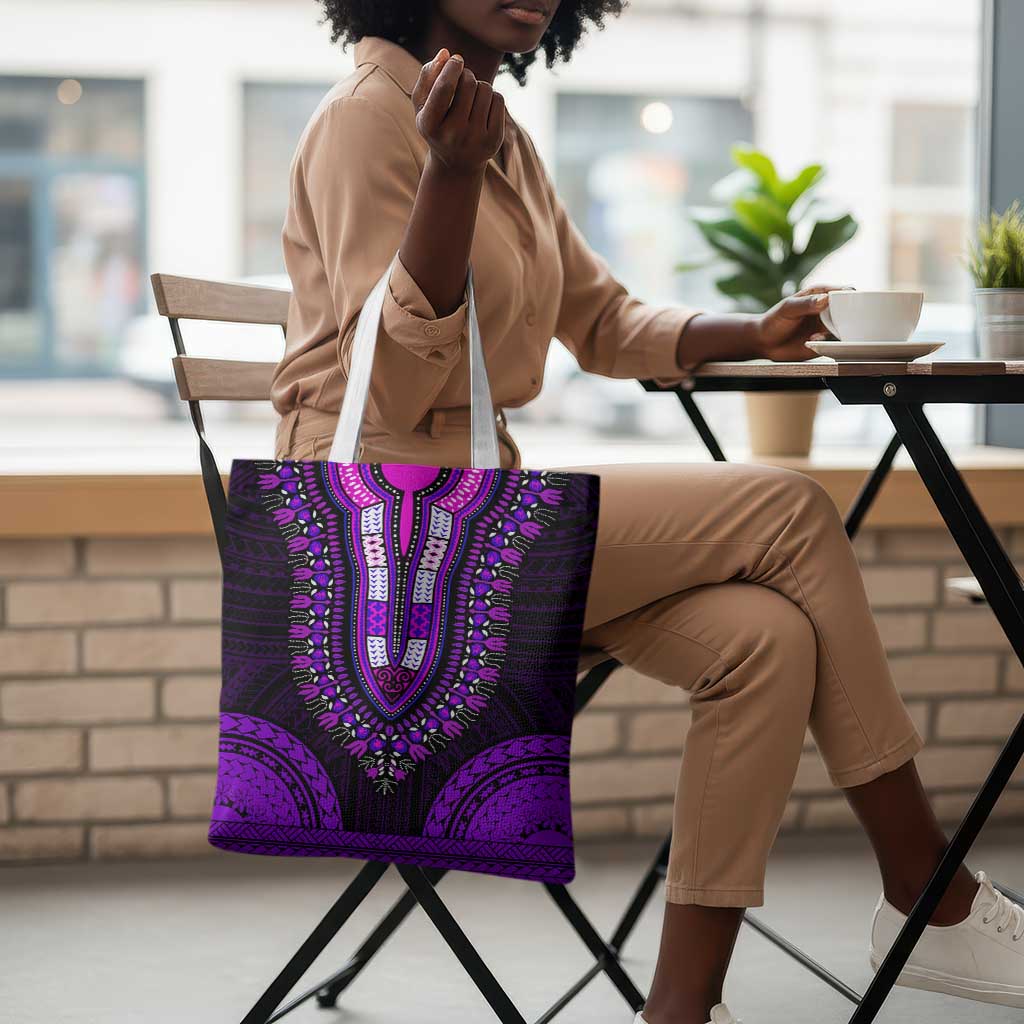 African Dashiki and Polynesian Pattern Tote Bag Purple