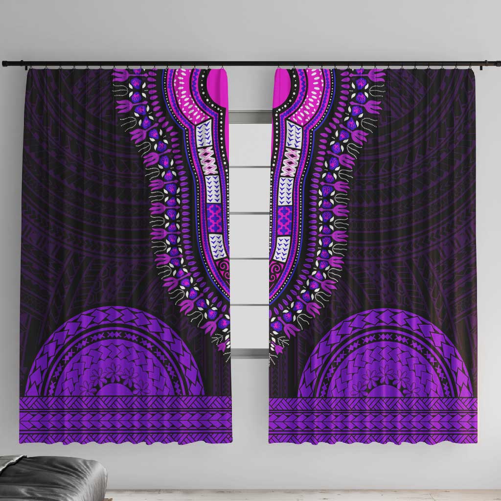 African Dashiki and Polynesian Pattern Window Curtain Purple