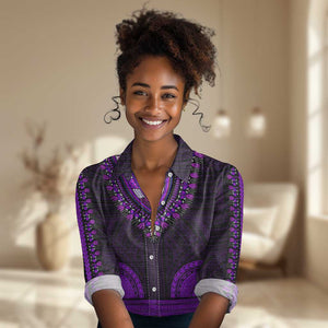 African Dashiki and Polynesian Pattern Women Casual Shirt Purple