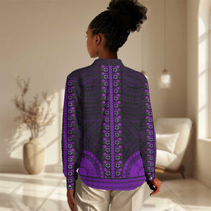 African Dashiki and Polynesian Pattern Women Casual Shirt Purple