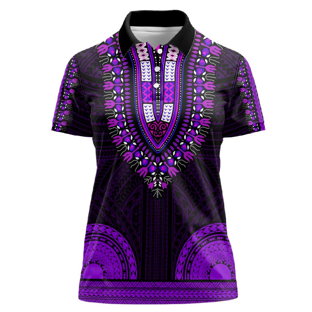 African Dashiki and Polynesian Pattern Women Polo Shirt Purple