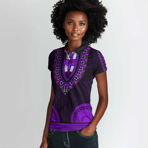 African Dashiki and Polynesian Pattern Women Polo Shirt Purple