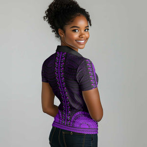 African Dashiki and Polynesian Pattern Women Polo Shirt Purple