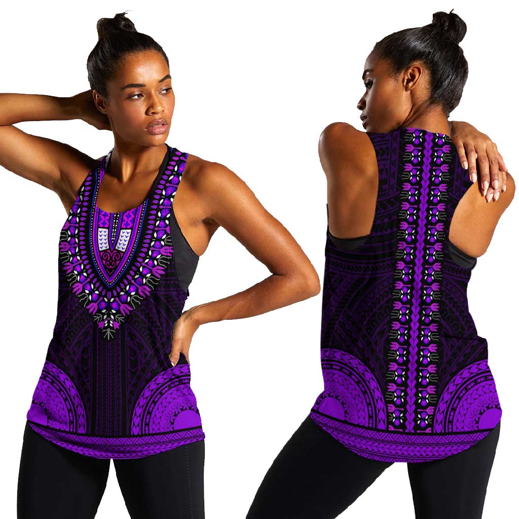 African Dashiki and Polynesian Pattern Women Racerback Tank Purple