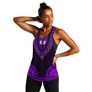 African Dashiki and Polynesian Pattern Women Racerback Tank Purple