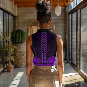 African Dashiki and Polynesian Pattern Women Sleeveless Polo Shirt Purple