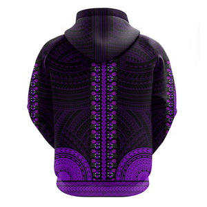 African Dashiki and Polynesian Pattern Zip Hoodie Purple