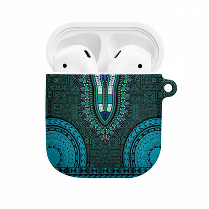 Teal Dashiki and Tapa Pattern AirPods Case Africa-Polynesia Together Culture