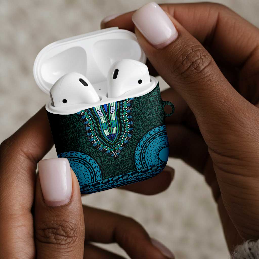 Teal Dashiki and Tapa Pattern AirPods Case Africa-Polynesia Together Culture