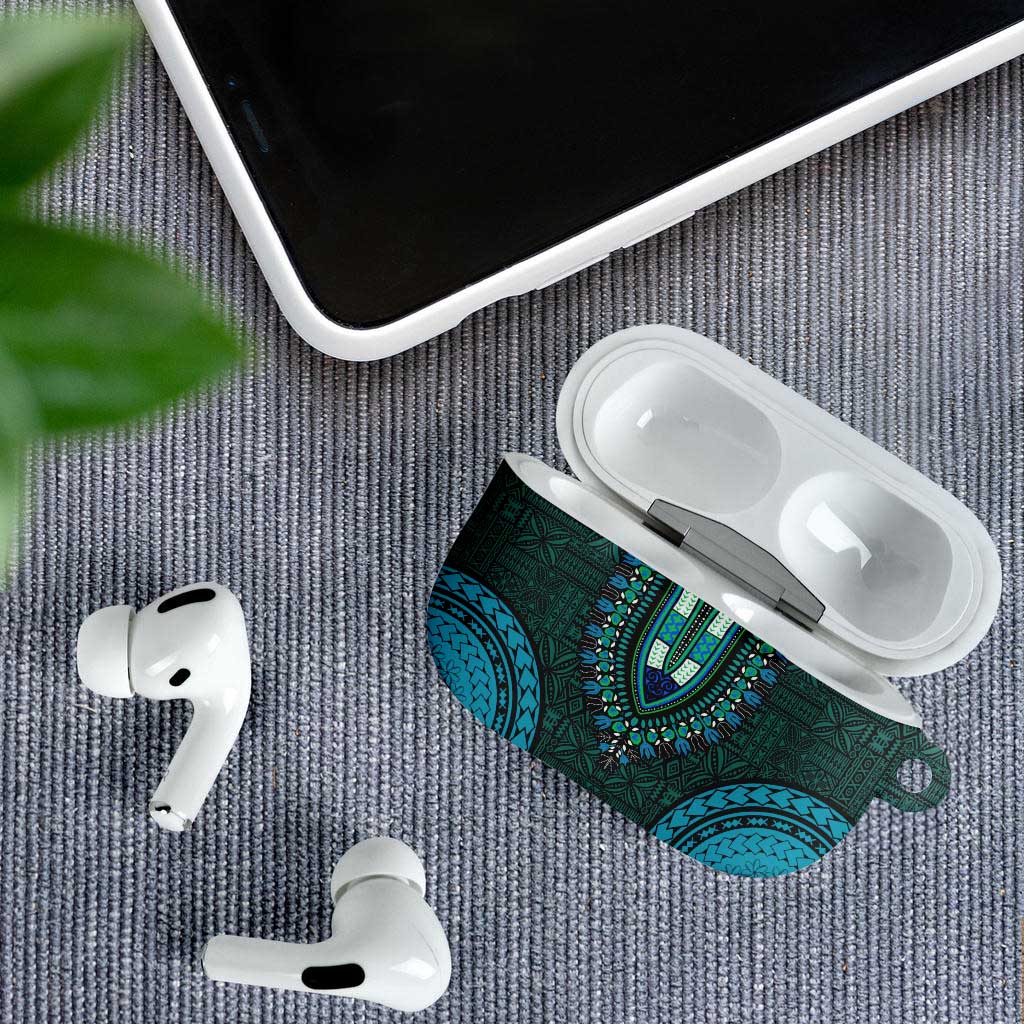 Teal Dashiki and Tapa Pattern AirPods Case Africa-Polynesia Together Culture