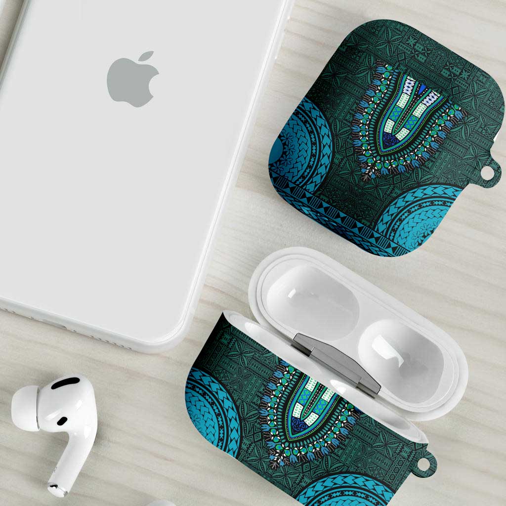 Teal Dashiki and Tapa Pattern AirPods Case Africa-Polynesia Together Culture