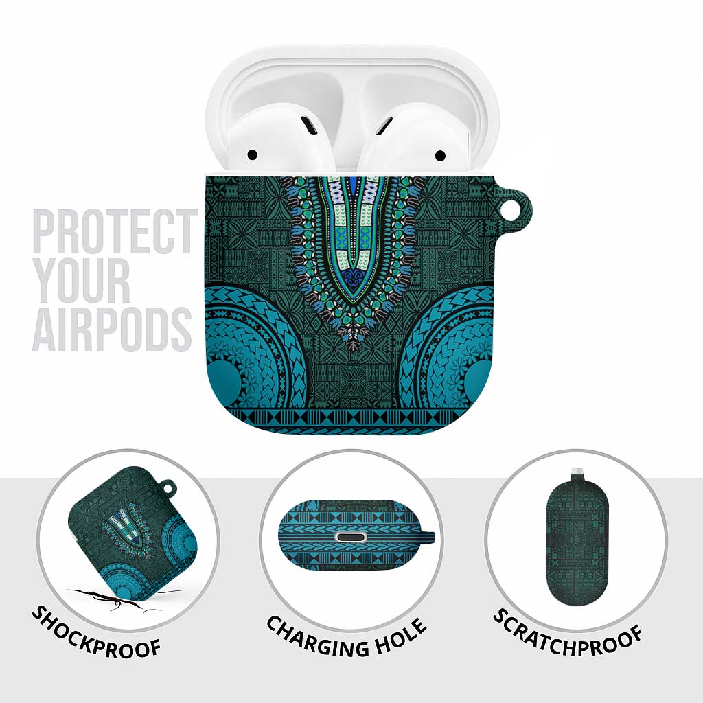 Teal Dashiki and Tapa Pattern AirPods Case Africa-Polynesia Together Culture