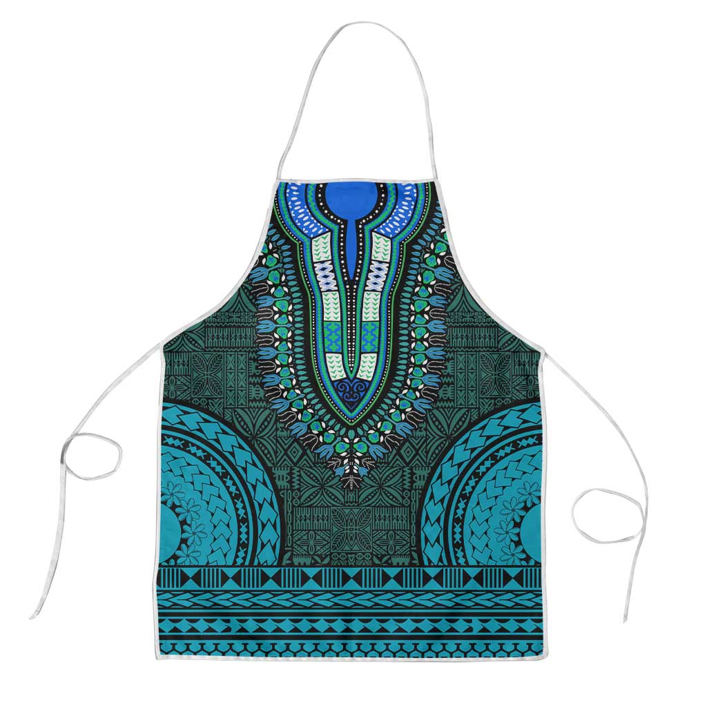 Teal Dashiki and Tapa Pattern Apron Africa-Polynesia Together Culture