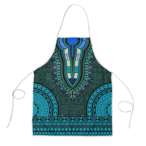 Teal Dashiki and Tapa Pattern Apron Africa-Polynesia Together Culture