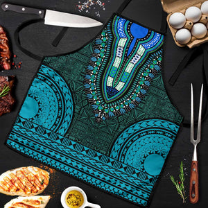 Teal Dashiki and Tapa Pattern Apron Africa-Polynesia Together Culture