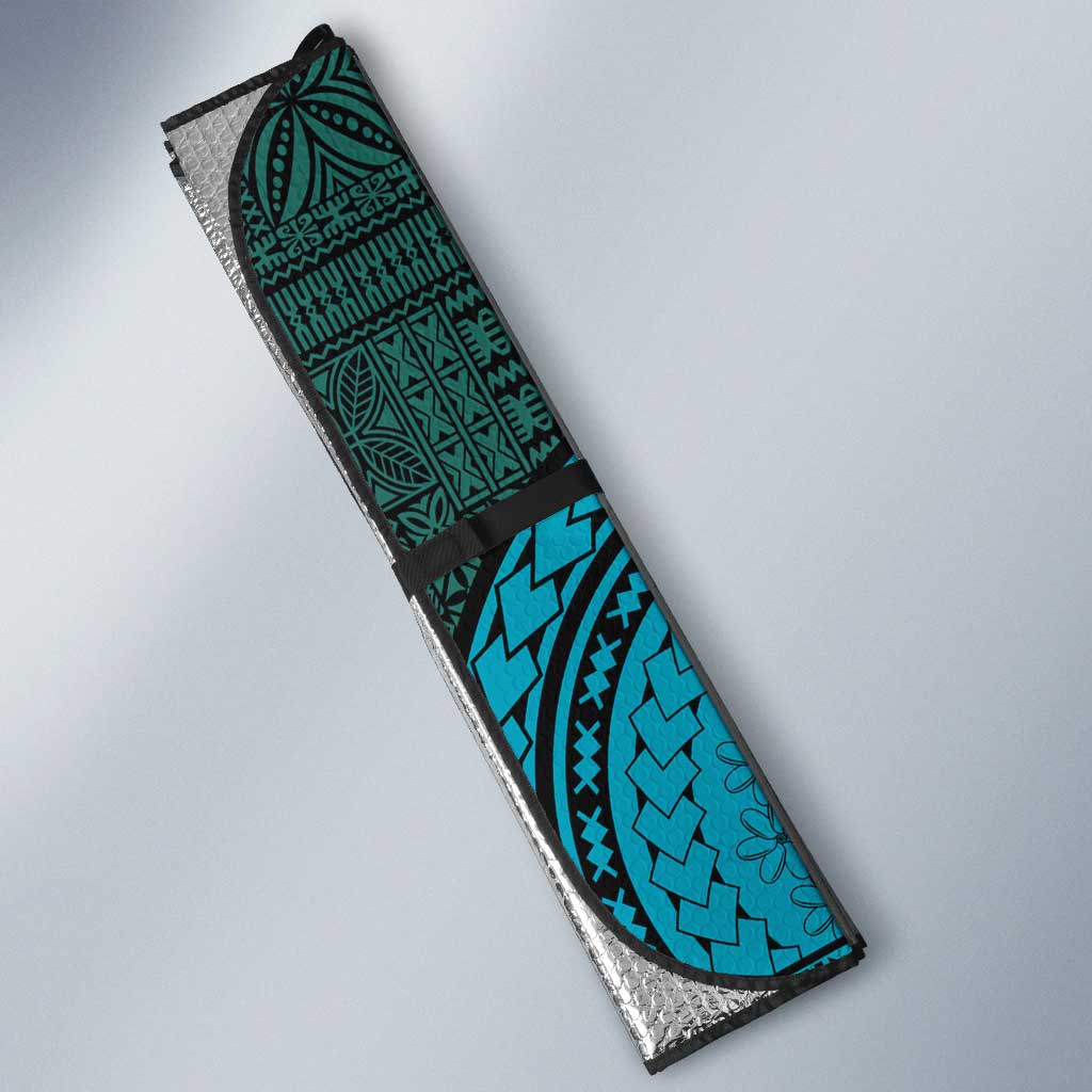 Teal Dashiki and Tapa Pattern Auto Sun Shade Africa-Polynesia Together Culture