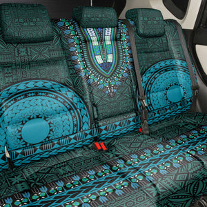 Teal Dashiki and Tapa Pattern Back Car Seat Cover Africa-Polynesia Together Culture