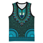 Teal Dashiki and Tapa Pattern Basketball Jersey Africa-Polynesia Together Culture LT9