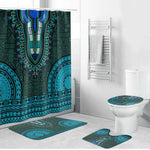 Teal Dashiki and Tapa Pattern Bathroom Set Africa-Polynesia Together Culture
