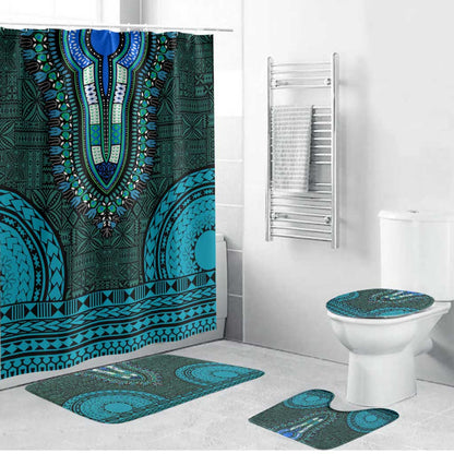 Teal Dashiki and Tapa Pattern Bathroom Set Africa-Polynesia Together Culture
