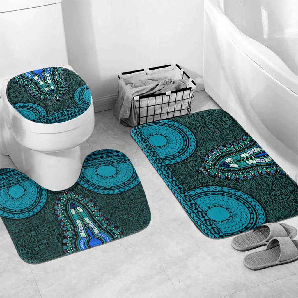 Teal Dashiki and Tapa Pattern Bathroom Set Africa-Polynesia Together Culture