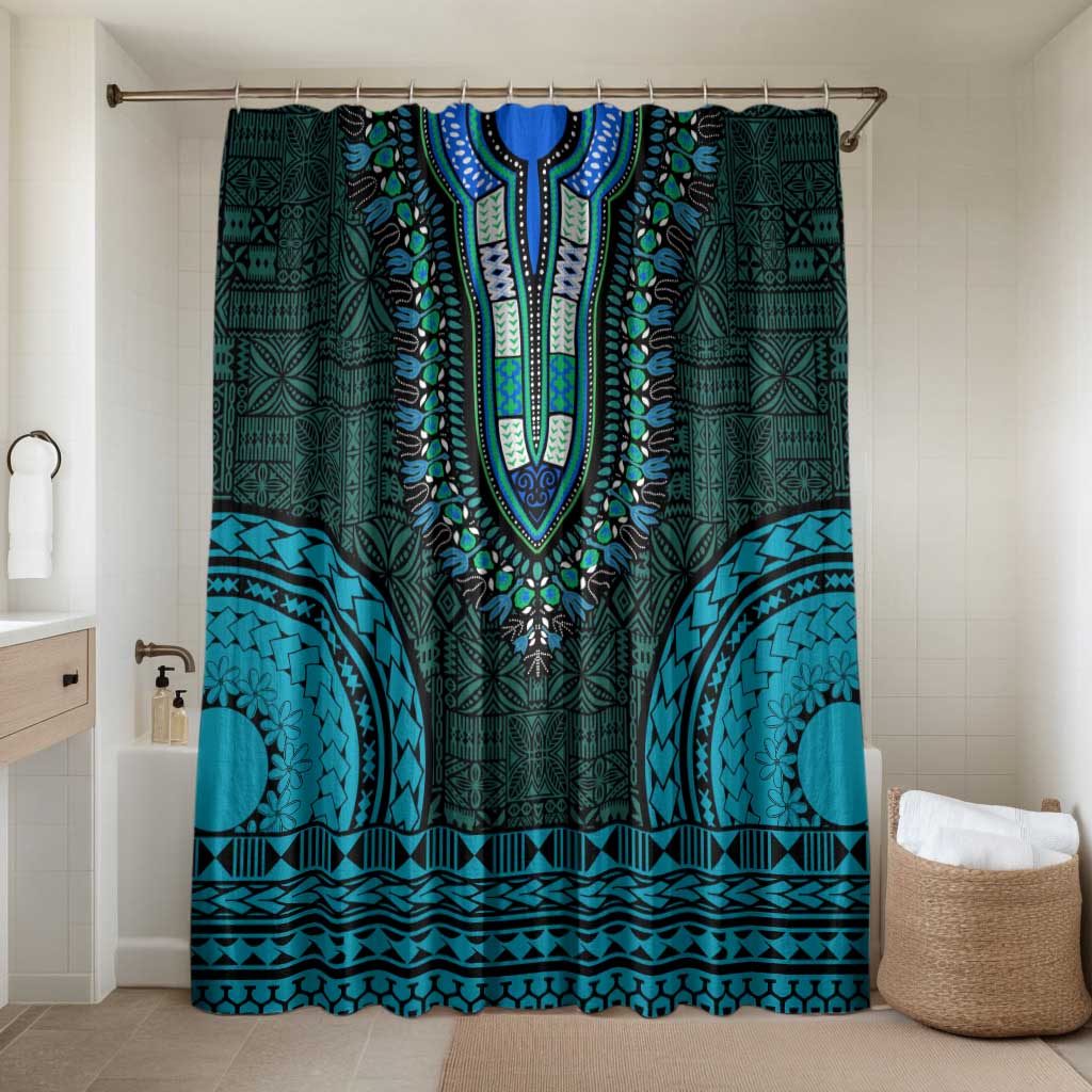 Teal Dashiki and Tapa Pattern Bathroom Set Africa-Polynesia Together Culture