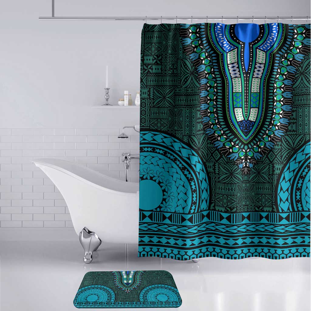 Teal Dashiki and Tapa Pattern Bathroom Set Africa-Polynesia Together Culture