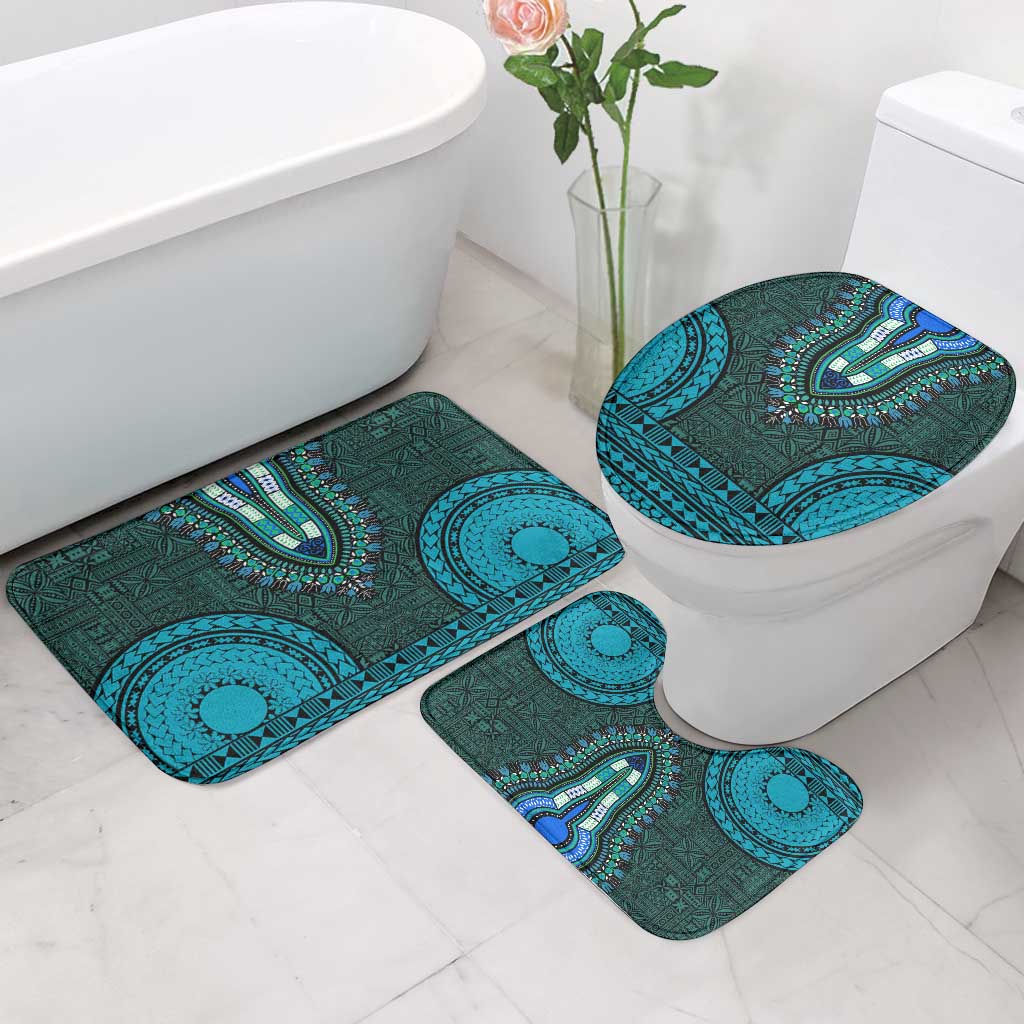 Teal Dashiki and Tapa Pattern Bathroom Set Africa-Polynesia Together Culture
