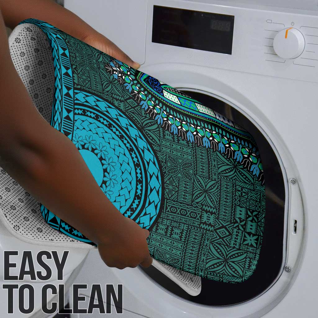 Teal Dashiki and Tapa Pattern Bathroom Set Africa-Polynesia Together Culture