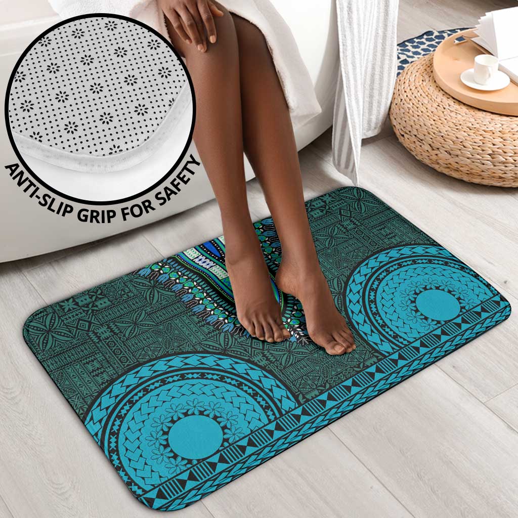 Teal Dashiki and Tapa Pattern Bathroom Set Africa-Polynesia Together Culture