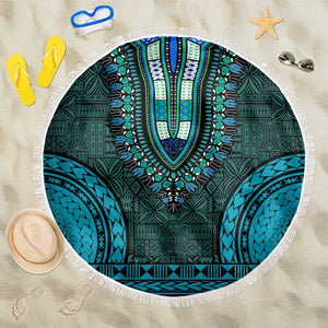 Teal Dashiki and Tapa Pattern Beach Blanket Africa-Polynesia Together Culture