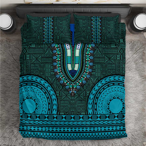 Teal Dashiki and Tapa Pattern Bedding Set Africa-Polynesia Together Culture