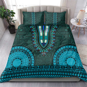 Teal Dashiki and Tapa Pattern Bedding Set Africa-Polynesia Together Culture