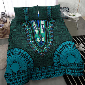 Teal Dashiki and Tapa Pattern Bedding Set Africa-Polynesia Together Culture