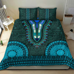 Teal Dashiki and Tapa Pattern Bedding Set Africa-Polynesia Together Culture