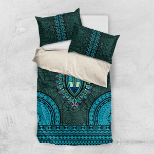 Teal Dashiki and Tapa Pattern Bedding Set Africa-Polynesia Together Culture