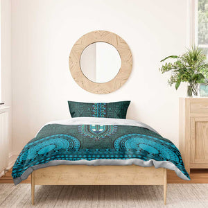 Teal Dashiki and Tapa Pattern Bedding Set Africa-Polynesia Together Culture