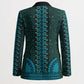 Teal Dashiki and Tapa Pattern Blazer Africa-Polynesia Together Culture