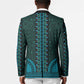 Teal Dashiki and Tapa Pattern Blazer Africa-Polynesia Together Culture