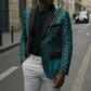 Teal Dashiki and Tapa Pattern Blazer Africa-Polynesia Together Culture