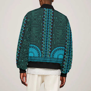 Teal Dashiki and Tapa Pattern Bomber Jacket Africa-Polynesia Together Culture